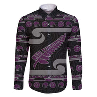 New Zealand Christmas Family Matching Off The Shoulder Long Sleeve Dress and Hawaiian Shirt Meri Kirihimete Silver Fern Knit Style Purple Color - Polynesian Pride