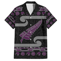 New Zealand Christmas Family Matching Off Shoulder Maxi Dress and Hawaiian Shirt Meri Kirihimete Silver Fern Knit Style Purple Color - Polynesian Pride