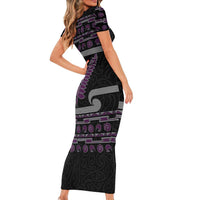 New Zealand Christmas Family Matching Short Sleeve Bodycon Dress and Hawaiian Shirt Meri Kirihimete Silver Fern Knit Style Purple Color - Polynesian Pride