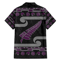 New Zealand Christmas Family Matching Tank Maxi Dress and Hawaiian Shirt Meri Kirihimete Silver Fern Knit Style Purple Color - Polynesian Pride
