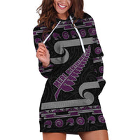 New Zealand Christmas Hoodie Dress Meri Kirihimete Silver Fern Knit Style Purple Color - Polynesian Pride