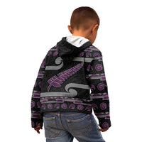 New Zealand Christmas Kid Hoodie Meri Kirihimete Silver Fern Knit Style Purple Color - Polynesian Pride