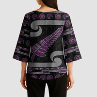 New Zealand Christmas Kimono Sleeve Blouse Meri Kirihimete Silver Fern Knit Style Purple Color - Polynesian Pride