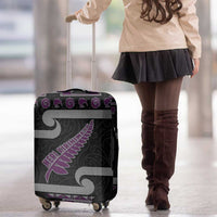 New Zealand Christmas Luggage Cover Meri Kirihimete Silver Fern Knit Style Purple Color - Polynesian Pride