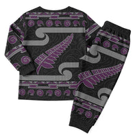 New Zealand Christmas Pajama Set Meri Kirihimete Silver Fern Knit Style Purple Color - Polynesian Pride
