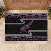 New Zealand Christmas Rubber Doormat Meri Kirihimete Silver Fern Knit Style Purple Color - Polynesian Pride