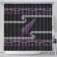 New Zealand Christmas Shower Curtain Meri Kirihimete Silver Fern Knit Style Purple Color - Polynesian Pride
