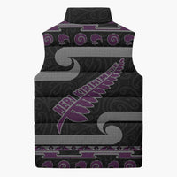 New Zealand Christmas Sleeveless Puffer Jacket Meri Kirihimete Silver Fern Knit Style Purple Color - Polynesian Pride