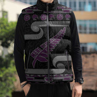 New Zealand Christmas Sleeveless Puffer Jacket Meri Kirihimete Silver Fern Knit Style Purple Color - Polynesian Pride