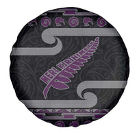 New Zealand Christmas Spare Tire Cover Meri Kirihimete Silver Fern Knit Style Purple Color - Polynesian Pride