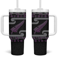 New Zealand Christmas Tumbler With Handle Meri Kirihimete Silver Fern Knit Style Purple Color - Polynesian Pride