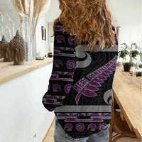 New Zealand Christmas Women Casual Shirt Meri Kirihimete Silver Fern Knit Style Purple Color LT03 - Polynesian Pride