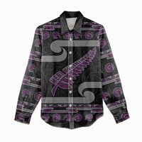 New Zealand Christmas Women Casual Shirt Meri Kirihimete Silver Fern Knit Style Purple Color LT03 - Polynesian Pride