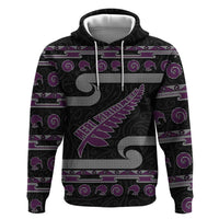 New Zealand Christmas Zip Hoodie Meri Kirihimete Silver Fern Knit Style Purple Color LT03 Pullover Hoodie Purple - Polynesian Pride