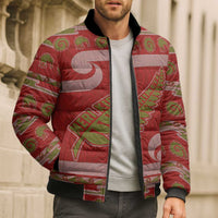 New Zealand Christmas Bomber Puffer Jacket Meri Kirihimete Silver Fern Knit Style Green Color - Polynesian Pride