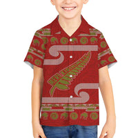 New Zealand Christmas Family Matching Long Sleeve Bodycon Dress and Hawaiian Shirt Meri Kirihimete Silver Fern Knit Style Green Color - Polynesian Pride