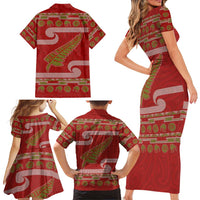New Zealand Christmas Family Matching Short Sleeve Bodycon Dress and Hawaiian Shirt Meri Kirihimete Silver Fern Knit Style Green Color - Polynesian Pride