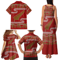 New Zealand Christmas Family Matching Tank Maxi Dress and Hawaiian Shirt Meri Kirihimete Silver Fern Knit Style Green Color - Polynesian Pride