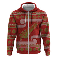 New Zealand Christmas Hoodie Meri Kirihimete Silver Fern Knit Style Green Color LT03 Zip Hoodie Green - Polynesian Pride