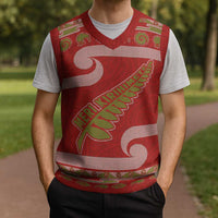 New Zealand Christmas Knitted V-Neck Vest Meri Kirihimete Silver Fern Knit Style Green Color - Polynesian Pride