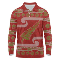 New Zealand Christmas Long Sleeve Polo Shirt Meri Kirihimete Silver Fern Knit Style Green Color LT03 Green - Polynesian Pride