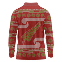 New Zealand Christmas Long Sleeve Polo Shirt Meri Kirihimete Silver Fern Knit Style Green Color LT03 - Polynesian Pride