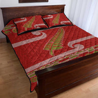 New Zealand Christmas Quilt Bed Set Meri Kirihimete Silver Fern Knit Style Green Color - Polynesian Pride