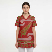 New Zealand Christmas Scrub Top Meri Kirihimete Silver Fern Knit Style Green Color - Polynesian Pride