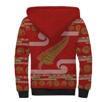 New Zealand Christmas Sherpa Hoodie Meri Kirihimete Silver Fern Knit Style Green Color - Polynesian Pride