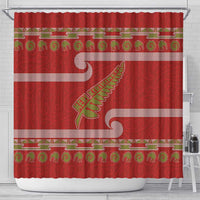 New Zealand Christmas Shower Curtain Meri Kirihimete Silver Fern Knit Style Green Color - Polynesian Pride