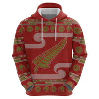 New Zealand Christmas Zip Hoodie Meri Kirihimete Silver Fern Knit Style Green Color LT03 - Polynesian Pride