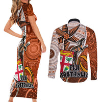 fiji-australia-rugby-couples-matching-short-sleeve-bodycon-dress-and-long-sleeve-button-shirts-kangaroo-and-palm-tree-orange-tapa-pattern-mix-aboriginal