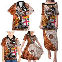 Personalised Fiji Australia Rugby Family Matching Puletasi Dress and Hawaiian Shirt Kangaroo and Palm Tree Orange Tapa Pattern Mix Aboriginal LT03 - Polynesian Pride