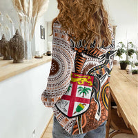 personalised-fiji-australia-rugby-women-casual-shirt-kangaroo-and-palm-tree-orange-tapa-pattern-mix-aboriginal