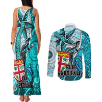 fiji-australia-rugby-couples-matching-tank-maxi-dress-and-long-sleeve-button-shirts-kangaroo-and-palm-tree-blue-tapa-pattern-mix-aboriginal