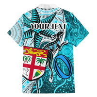 personalised-fiji-australia-rugby-family-matching-off-shoulder-short-dress-and-hawaiian-shirt-kangaroo-and-palm-tree-blue-tapa-pattern-mix-aboriginal