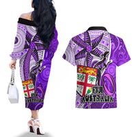 fiji-australia-rugby-couples-matching-off-the-shoulder-long-sleeve-dress-and-hawaiian-shirt-kangaroo-and-palm-tree-purple-tapa-pattern-mix-aboriginal