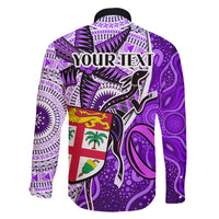 personalised-fiji-australia-rugby-family-matching-long-sleeve-bodycon-dress-and-hawaiian-shirt-kangaroo-and-palm-tree-purple-tapa-pattern-mix-aboriginal