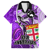 personalised-fiji-australia-rugby-family-matching-short-sleeve-bodycon-dress-and-hawaiian-shirt-kangaroo-and-palm-tree-purple-tapa-pattern-mix-aboriginal
