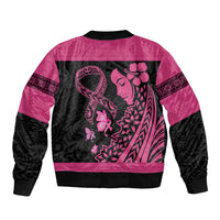 Breast Cancer Awareness Bomber Jacket Think Pink Polynesian Ribbon and Butterfly