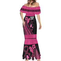 Breast Cancer Awareness Mermaid Dress Think Pink Polynesian Ribbon and Butterfly