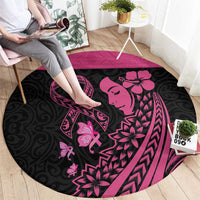 Breast Cancer Awareness Round Carpet Think Pink Polynesian Ribbon and Butterfly