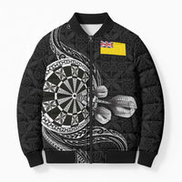Personalised Niue Darts Masters Bomber Puffer Jacket Tribal Hiapo Dartboard - Polynesian Pride