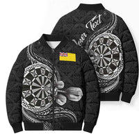 Personalised Niue Darts Masters Bomber Puffer Jacket Tribal Hiapo Dartboard - Polynesian Pride