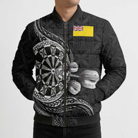 Personalised Niue Darts Masters Bomber Puffer Jacket Tribal Hiapo Dartboard - Polynesian Pride