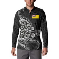 Personalised Niue Darts Masters Button Sweatshirt Tribal Hiapo Dartboard - Polynesian Pride
