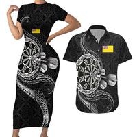 Personalised Niue Darts Masters Couples Matching Short Sleeve Bodycon Dress and Hawaiian Shirt Tribal Hiapo Dartboard - Polynesian Pride