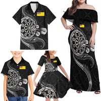 Personalised Niue Darts Masters Family Matching Off Shoulder Maxi Dress and Hawaiian Shirt Tribal Hiapo Dartboard - Polynesian Pride