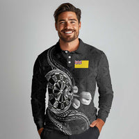 Personalised Niue Darts Masters Long Sleeve Polo Shirt Tribal Hiapo Dartboard - Polynesian Pride