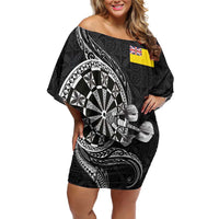 Personalised Niue Darts Masters Off Shoulder Short Dress Tribal Hiapo Dartboard - Polynesian Pride